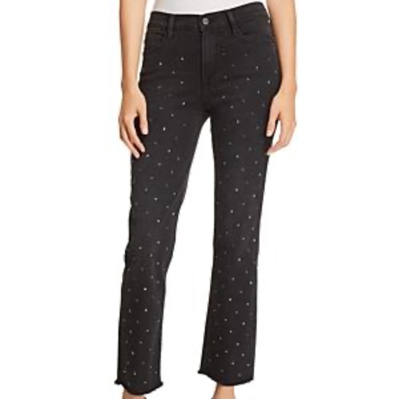 FRAME LE HIGH STRAIGHT-LEG EMBELLISHED JEANS IN JET STONE - Picture 3 of 5